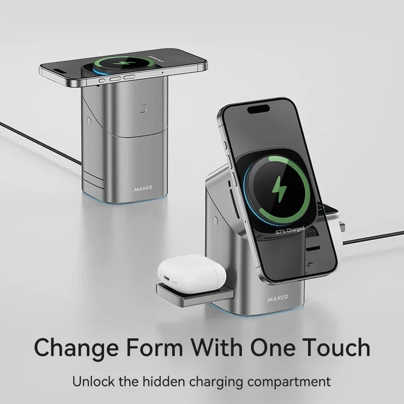 Qi2 Auto-Rotate Touch Magnetic 3 in 1 Wireless Charger Fast Charging 15W for Iphone Airpods Iwatch