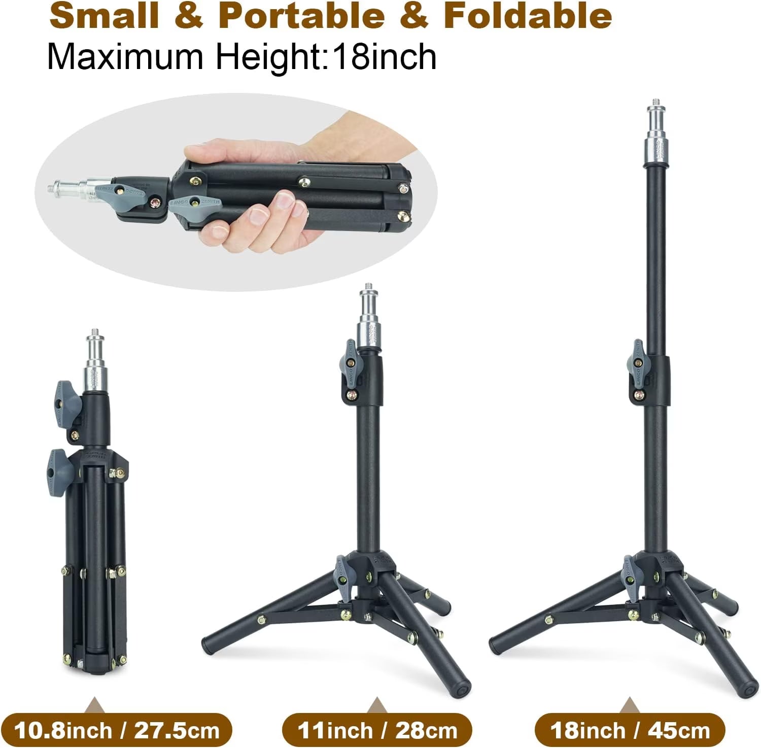 Flexible Mini Tripod Stand with 1/4" Screw for Photography Video Recording Vlogging 10.8”-18” Compatible with Gopro, Webcam, Camera, Ring Light-8801
