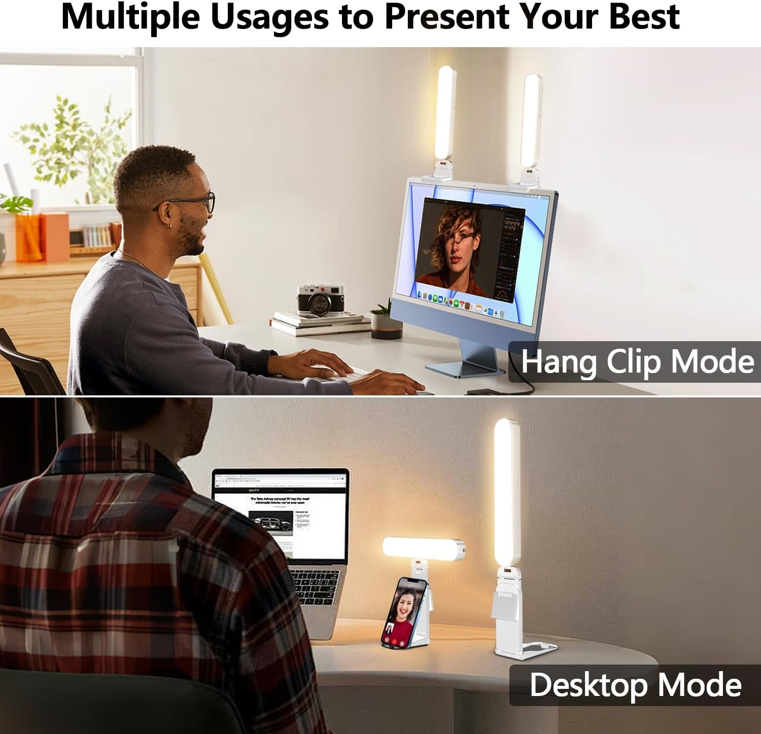 Dual-Lamp Video Conference Lighting, LED Streaming Light with Remote and Touch Control, Zoom Lighting for Computer,Webcam Laptop Monitor Ring Light for Video Calls/Zoom Meetings (White)