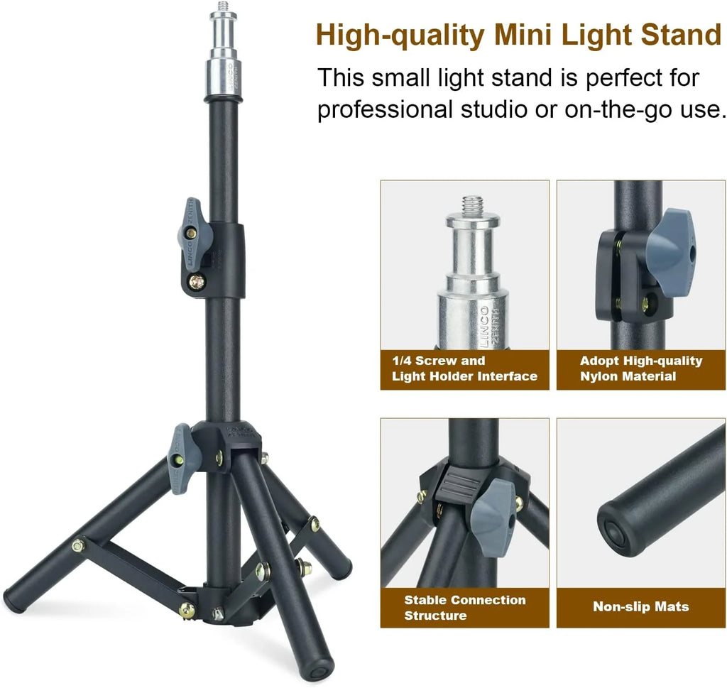 Flexible Mini Tripod Stand with 1/4" Screw for Photography Video Recording Vlogging 10.8”-18” Compatible with Gopro, Webcam, Camera, Ring Light-8801