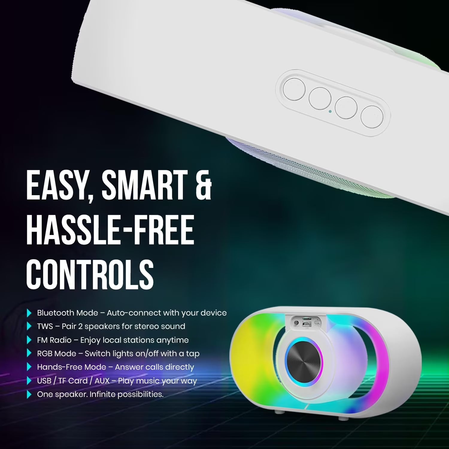 Portable Bluetooth Speaker, Wireless MP3 Music Player with RGB Lighting, Tf-Card Wireless BT 5.3 Dual Stereo Pairing Wireless Speaker for Outdoor, Home, Party, Beach, Shower