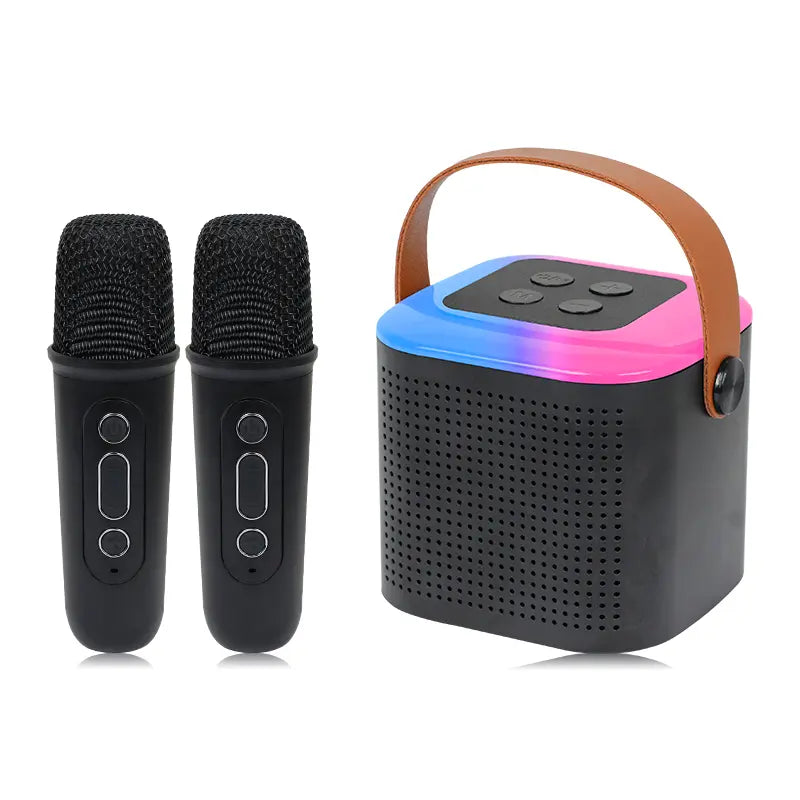 Mini Karaoke Machine, Portable Bluetooth Karaoke Speaker with 2 Count Wireless Microphones and Colorful Lights, Gifts for Birthday Party Home KTV Christmas Gift