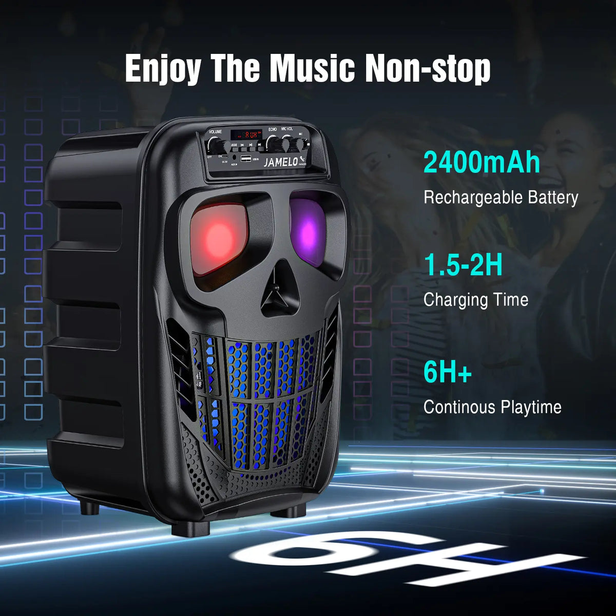 JAMELO Portable Skull Bluetooth Karaoke Machine, with 2 Microphones Rechargeable Speaker Karaoke PA System Supports USB, Karaoke System for Adults/Kids Christmas Home Party Birthday Gifts, Music Lovers Girls Boys Friends Gift