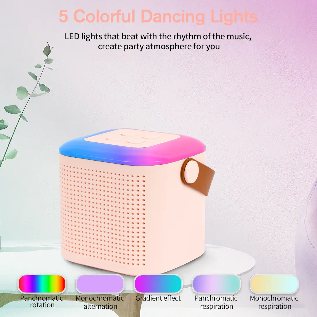 Mini Karaoke Machine, Portable Bluetooth Karaoke Speaker with 2 Wireless Microphones and Colorful Lights, Gifts for Birthday Party Home KTV Christmas Gift, Pink