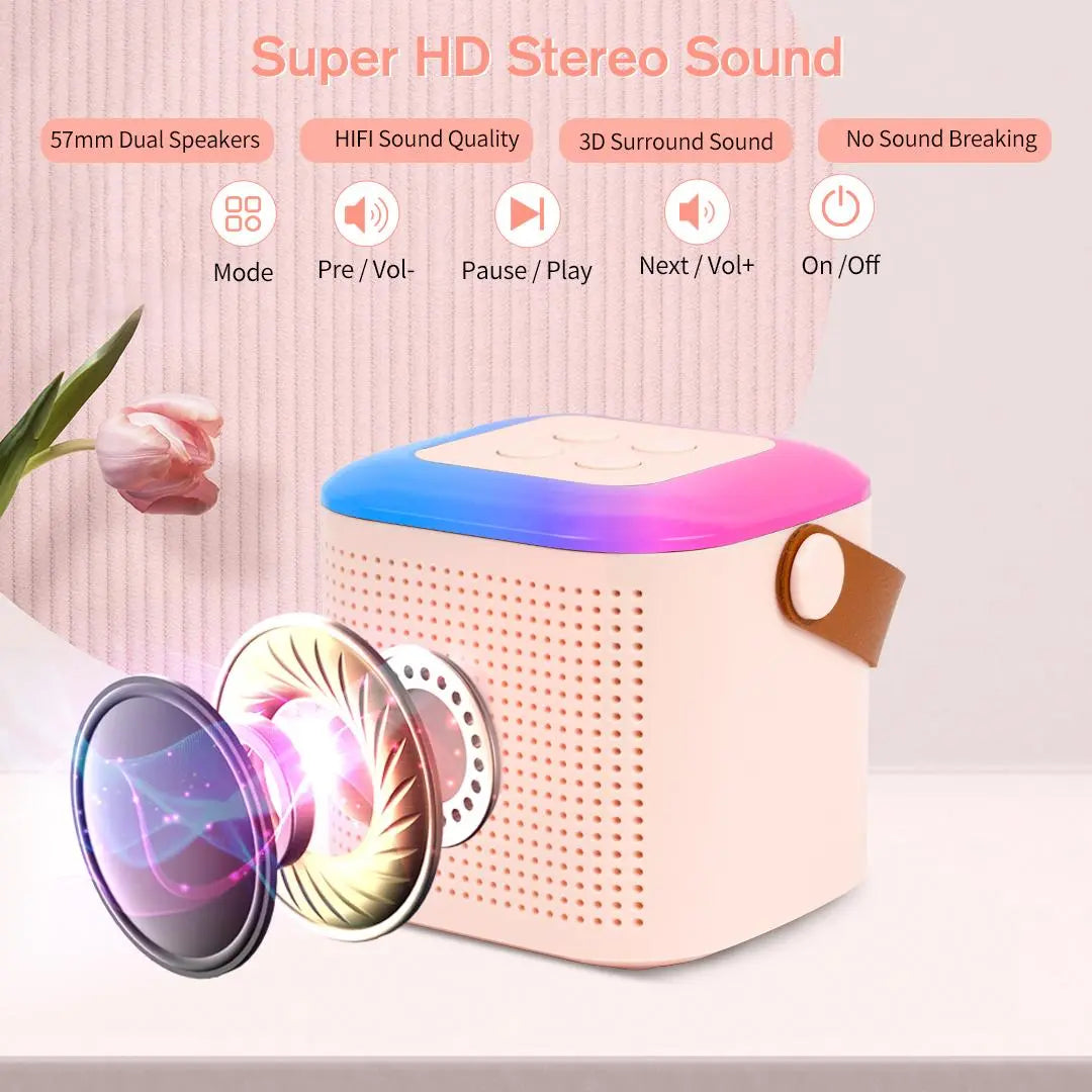 Mini Karaoke Machine, Portable Bluetooth Karaoke Speaker with 2 Count Wireless Microphones and Colorful Lights, Gifts for Birthday Party Home KTV Christmas Gift