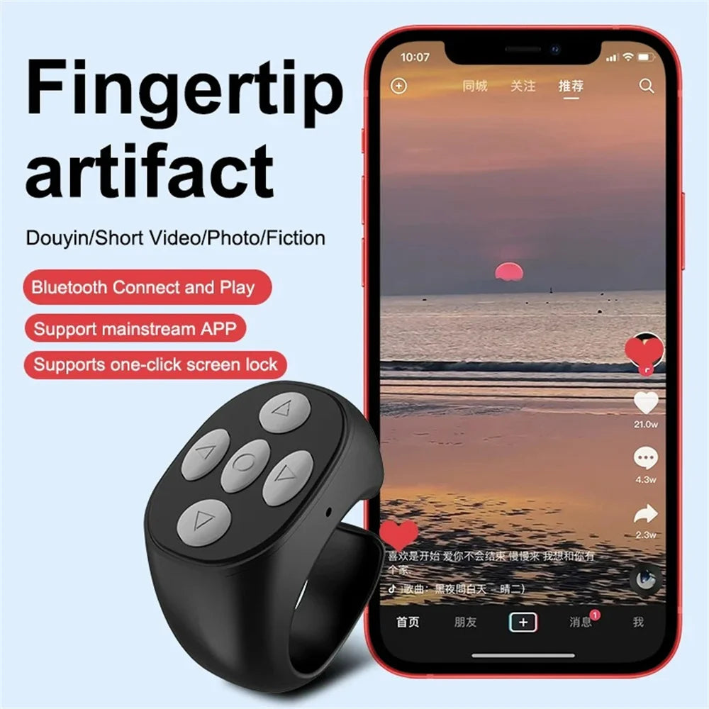 For Tiktok Ring Bluetooth Remote Control Fingertip Selfie Video Camera Shutter Controller Automatic Page Turner for Mobile Phone