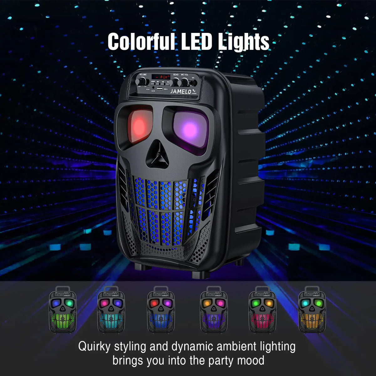JAMELO Portable Skull Bluetooth Karaoke Machine, with 2 Microphones Rechargeable Speaker Karaoke PA System Supports USB, Karaoke System for Adults/Kids Christmas Home Party Birthday Gifts, Music Lovers Girls Boys Friends Gift
