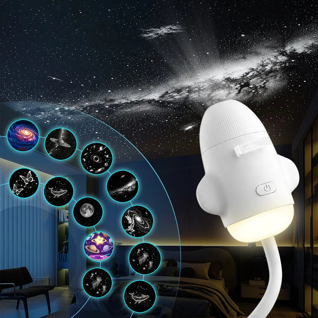 Modern 3-In-1 Portable Galaxy Projector with 6 Projection Films, PVC Body, 360° Brightness Adjust, USB Power, Eye-Caring LED Night Light for Adults' Bedrooms, Homes - Ideal Gift