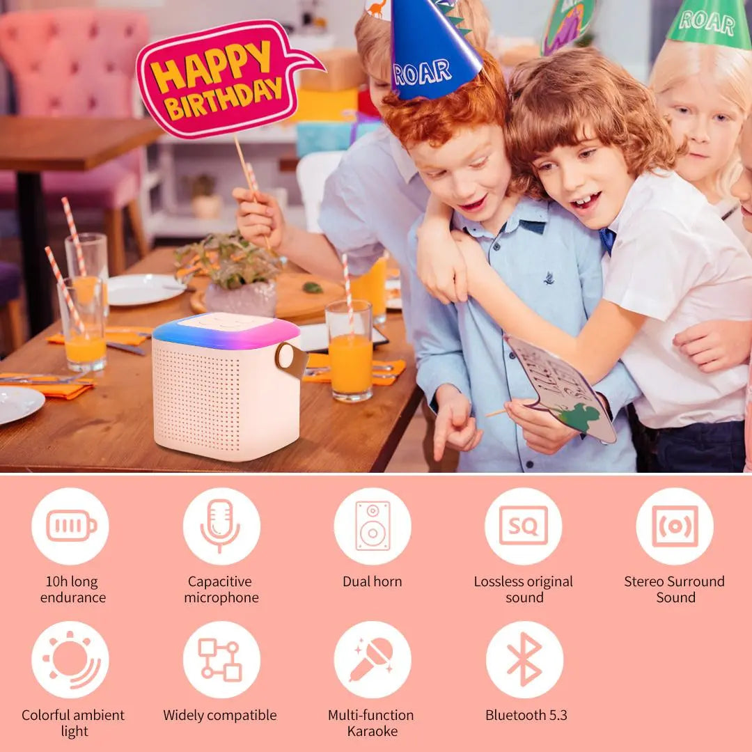 Mini Karaoke Machine, Portable Bluetooth Karaoke Speaker with 2 Count Wireless Microphones and Colorful Lights, Gifts for Birthday Party Home KTV Christmas Gift