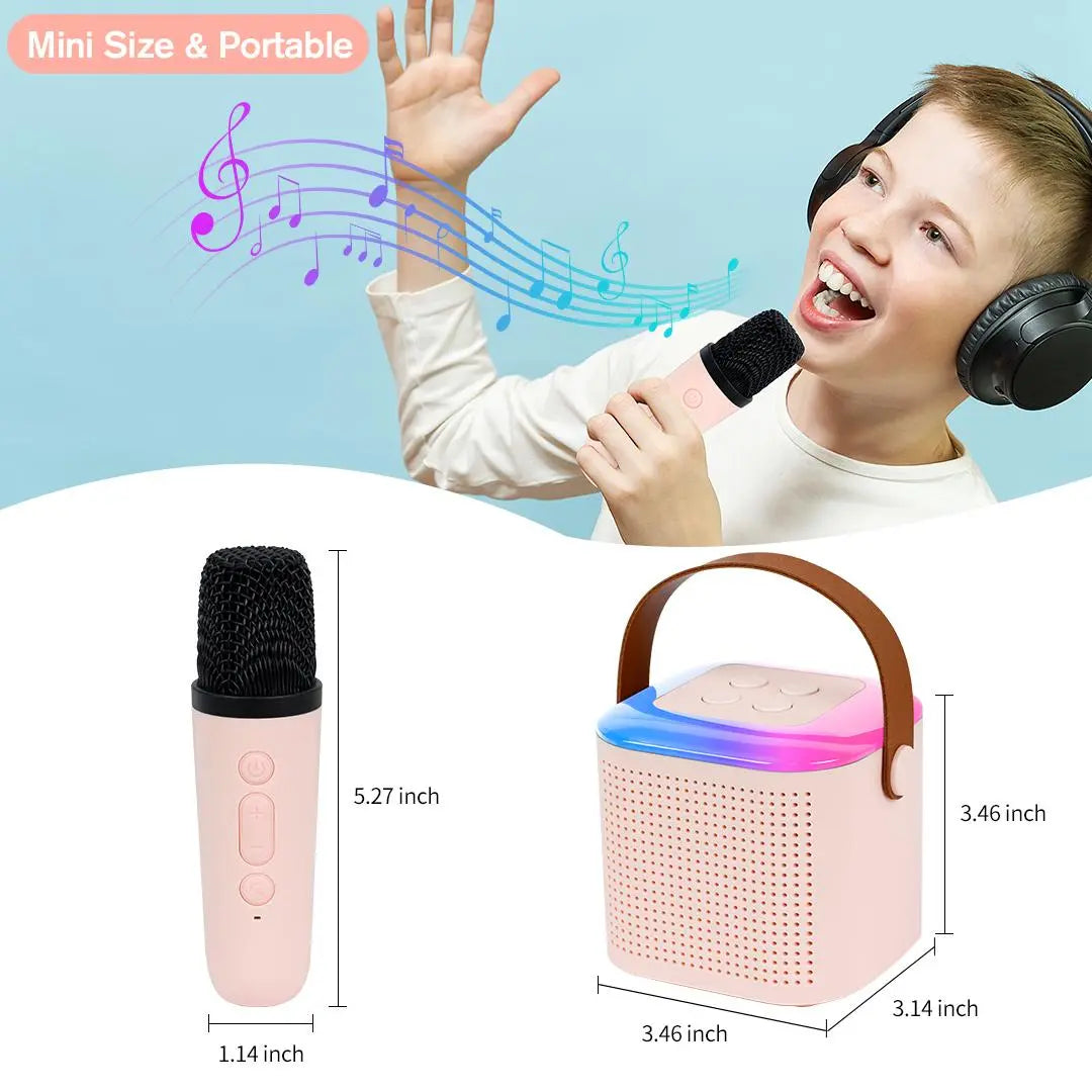Mini Karaoke Machine, Portable Bluetooth Karaoke Speaker with 2 Count Wireless Microphones and Colorful Lights, Gifts for Birthday Party Home KTV Christmas Gift