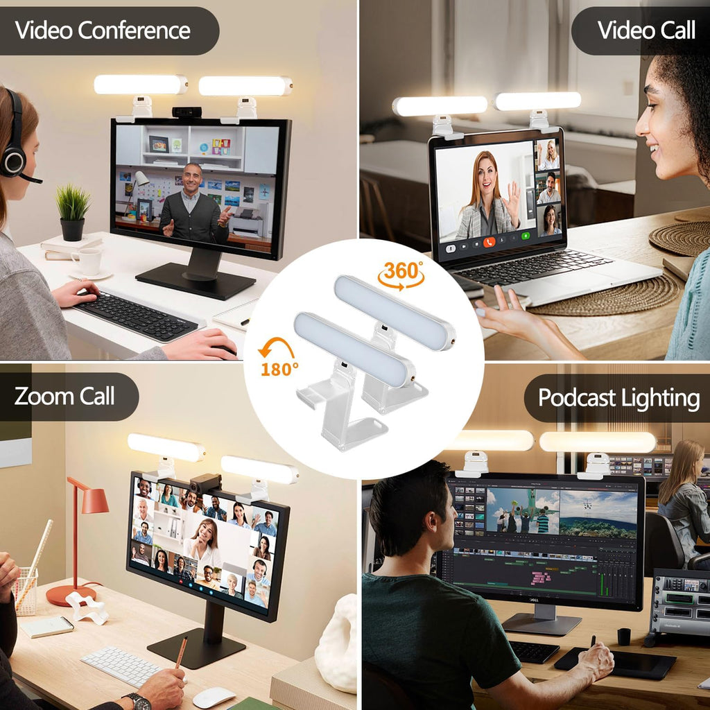 Dual-Lamp Video Conference Lighting, LED Streaming Light with Remote and Touch Control, Zoom Lighting for Computer,Webcam Laptop Monitor Ring Light for Video Calls/Zoom Meetings (White)