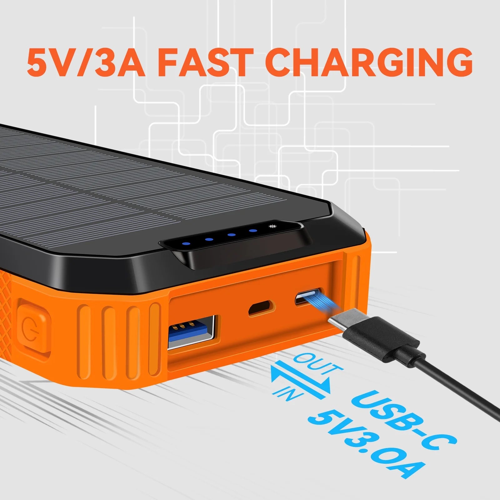 49800Mah Solar Power Bank Portable Solar Charger Built in 3 Cables and 5W Wireless Charger Power Bank,Built-In Super Bright Flashlight,Battery Pack Suitable for Outdoor Camping Hiking(Orange﻿)