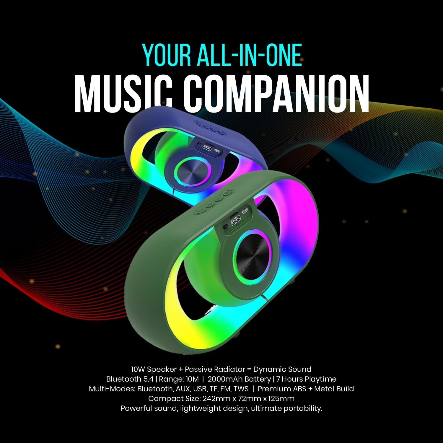 Portable Bluetooth Speaker, Wireless MP3 Music Player with RGB Lighting, Tf-Card Wireless BT 5.3 Dual Stereo Pairing Wireless Speaker for Outdoor, Home, Party, Beach, Shower